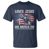 Funny Loves Jesus And America Too T Shirt 4th Of July Patriotic Christian Eagle American Flag - Wonder Print Shop