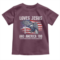 Funny Loves Jesus And America Too Toddler T Shirt 4th Of July Patriotic Christian Eagle American Flag - Wonder Print Shop