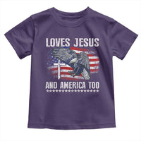 Funny Loves Jesus And America Too Toddler T Shirt 4th Of July Patriotic Christian Eagle American Flag - Wonder Print Shop