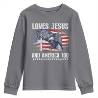 Funny Loves Jesus And America Too Youth Sweatshirt 4th Of July Patriotic Christian Eagle American Flag - Wonder Print Shop