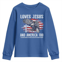 Funny Loves Jesus And America Too Youth Sweatshirt 4th Of July Patriotic Christian Eagle American Flag - Wonder Print Shop