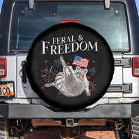 Funny Feral And Free Spare Tire Cover 4th of July Patriotic Raccoon With American Flag - Wonder Print Shop