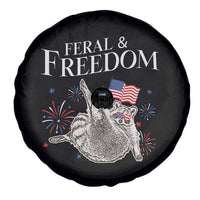 Funny Feral And Free Spare Tire Cover 4th of July Patriotic Raccoon With American Flag - Wonder Print Shop