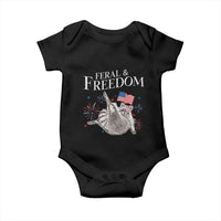 Funny Feral And Free Baby Onesie 4th of July Patriotic Raccoon With American Flag - Wonder Print Shop