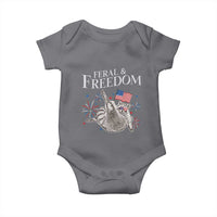 Funny Feral And Free Baby Onesie 4th of July Patriotic Raccoon With American Flag - Wonder Print Shop