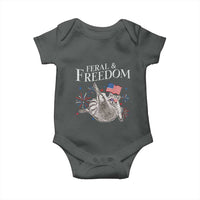 Funny Feral And Free Baby Onesie 4th of July Patriotic Raccoon With American Flag - Wonder Print Shop