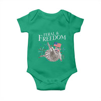 Funny Feral And Free Baby Onesie 4th of July Patriotic Raccoon With American Flag - Wonder Print Shop