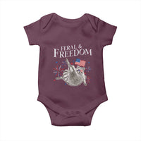 Funny Feral And Free Baby Onesie 4th of July Patriotic Raccoon With American Flag - Wonder Print Shop
