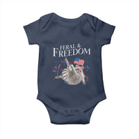 Funny Feral And Free Baby Onesie 4th of July Patriotic Raccoon With American Flag - Wonder Print Shop