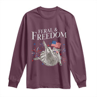 Funny Feral And Free Long Sleeve Shirt 4th of July Patriotic Raccoon With American Flag - Wonder Print Shop
