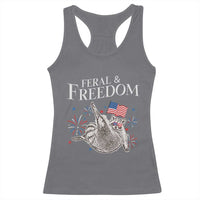 Funny Feral And Free Racerback Tank Top 4th of July Patriotic Raccoon With American Flag - Wonder Print Shop
