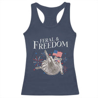 Funny Feral And Free Racerback Tank Top 4th of July Patriotic Raccoon With American Flag - Wonder Print Shop