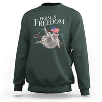 Funny Feral And Free Sweatshirt 4th of July Patriotic Raccoon With American Flag - Wonder Print Shop