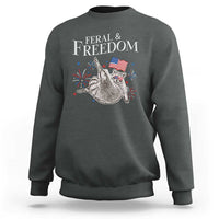 Funny Feral And Free Sweatshirt 4th of July Patriotic Raccoon With American Flag - Wonder Print Shop