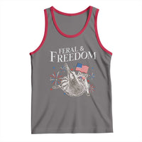 Funny Feral And Free Tank Top 4th of July Patriotic Raccoon With American Flag - Wonder Print Shop