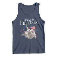 Funny Feral And Free Tank Top 4th of July Patriotic Raccoon With American Flag - Wonder Print Shop