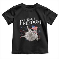 Funny Feral And Free Toddler T Shirt 4th of July Patriotic Raccoon With American Flag - Wonder Print Shop