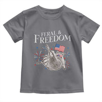 Funny Feral And Free Toddler T Shirt 4th of July Patriotic Raccoon With American Flag - Wonder Print Shop