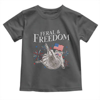 Funny Feral And Free Toddler T Shirt 4th of July Patriotic Raccoon With American Flag - Wonder Print Shop