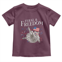 Funny Feral And Free Toddler T Shirt 4th of July Patriotic Raccoon With American Flag - Wonder Print Shop