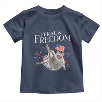 Funny Feral And Free Toddler T Shirt 4th of July Patriotic Raccoon With American Flag - Wonder Print Shop