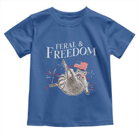 Funny Feral And Free Toddler T Shirt 4th of July Patriotic Raccoon With American Flag - Wonder Print Shop