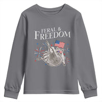 Funny Feral And Free Youth Sweatshirt 4th of July Patriotic Raccoon With American Flag - Wonder Print Shop