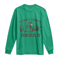 Funny Stay Trash Merica Long Sleeve Shirt 4th Of July Racoon Opossum Badger - Wonder Print Shop