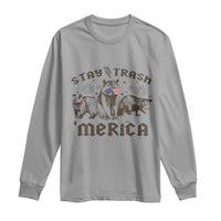 Funny Stay Trash Merica Long Sleeve Shirt 4th Of July Racoon Opossum Badger - Wonder Print Shop