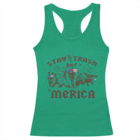Funny Stay Trash Merica Racerback Tank Top 4th Of July Racoon Opossum Badger - Wonder Print Shop
