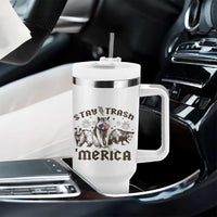 Funny Stay Trash Merica Tumbler With Handle 4th Of July Racoon Opossum Badger - Wonder Print Shop