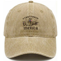 Funny Stay Trash Merica Washed Cotton Baseball Cap 4th Of July Racoon Opossum Badger