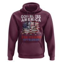 God Bless America 250 Years 1776 2026 Hoodie Christian Cross Eagle American Flag