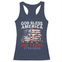 God Bless America 250 Years 1776 2026 Racerback Tank Top Christian Cross Eagle American Flag