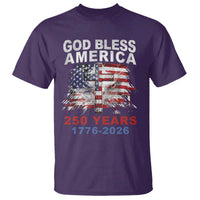 God Bless America 250 Years 1776 2026 T Shirt Christian Cross Eagle American Flag