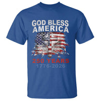 God Bless America 250 Years 1776 2026 T Shirt Christian Cross Eagle American Flag