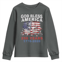 God Bless America 250 Years 1776 2026 Youth Sweatshirt Christian Cross Eagle American Flag