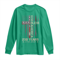 God Bless America 250 Years 1776 2026 Long Sleeve Shirt Christian Cross American Flag