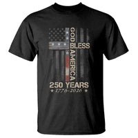 God Bless America 250 Years 1776 2026 T Shirt Christian Cross American Flag
