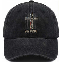 God Bless America 250 Years 1776 2026 Washed Cotton Baseball Cap Christian Cross American Flag