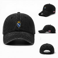 Bosnia and Herzegovina Flag Emblem with Crown Washed Cotton Baseball Cap