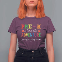 Back To School T Shirt For Women Pre-K Where The Adventure Begins Apple Arrow - Wonder Print Shop