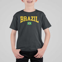 Brazil Football Throwback Design Vintage Brazilian Flag Jersey Style T Shirt For Kid