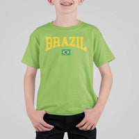 Brazil Football Throwback Design Vintage Brazilian Flag Jersey Style T Shirt For Kid
