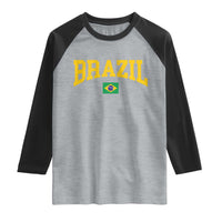 Brazil Football Throwback Design Vintage Brazilian Flag Jersey Style Raglan Shirt