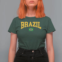 Brazil Football Throwback Design Vintage Brazilian Flag Jersey Style T Shirt For Women