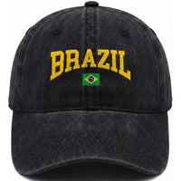 Brazil Football Throwback Design Vintage Brazilian Flag Jersey Style Washed Cotton Baseball Cap