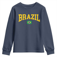 Brazil Football Throwback Design Vintage Brazilian Flag Jersey Style Youth Sweatshirt
