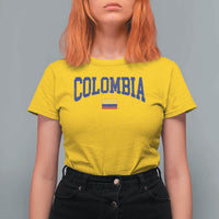 Colombia Football Throwback Design Vintage Colombian Flag Jersey Style T Shirt For Women