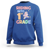 Back To School Unicorn Sweatshirt Riding Into 1st Grade Rainbow Star - Wonder Print Shop